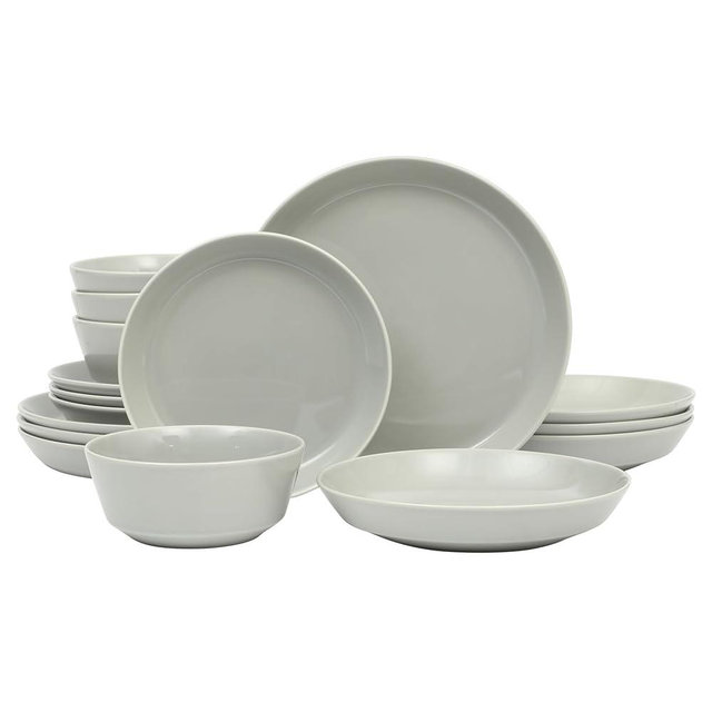 Gibson Home Summer Shades 16 Piece Plates and Bowls Dishes Service for 4 Porcelain Dinnerware Set - Grey