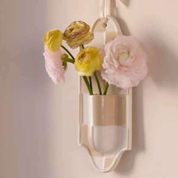 Mari Stoneware Wall Vase - Neutral Checkered