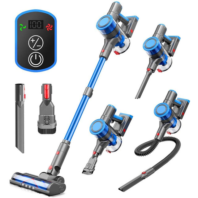 Cordless Vacuum Cleaner - Rechargeable, 35Kpa Stick Vacuum 8 in 1 Lightweight Vacuum Cleaners for Home, Up to 45Mins, Wall Mount Charging Vacuum, Anti-Tangle Brush for Carpet, Hard Floor Deep Blue
