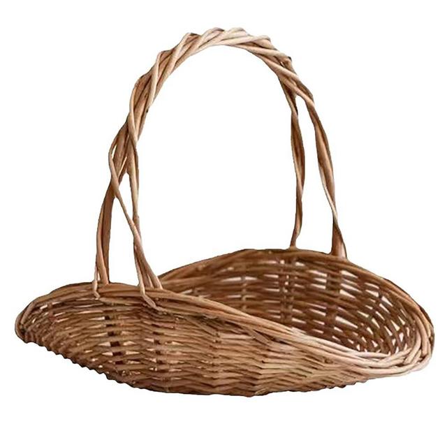 Wicker Basket with Handle Wicker Picnic Basket Harvest Basket Portable Flower Gathering Basket Portable Woven Basket Multipurpose Basket for Storage Easter Organizing (12 * 9 * 10in)