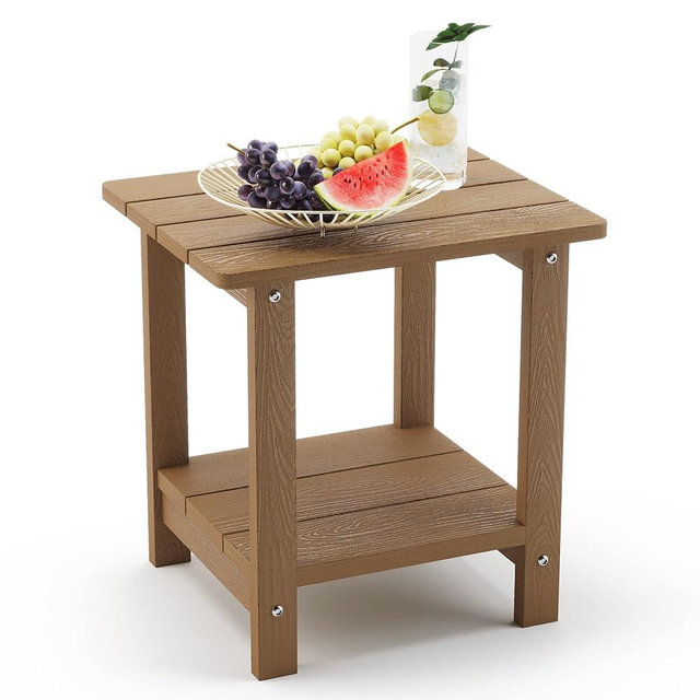 LUE BONA Adirondack Outdoor Side Table, 2-Tier Brown HDPS Patio End Table Weather Resistant, Morden Side Table for Patio, Pool, Porch