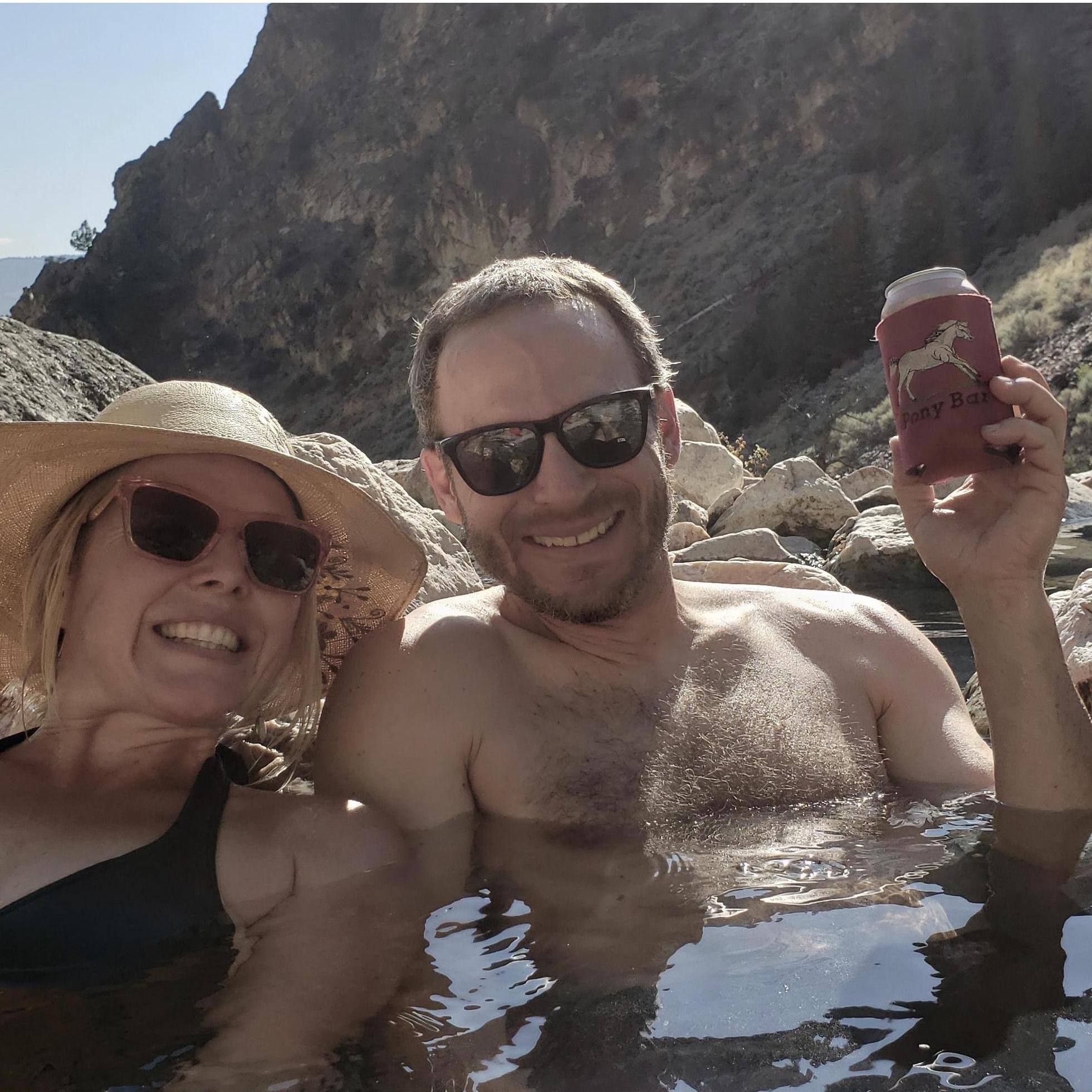 Getting our soak on at Gold Bug Hot Springs. (Idaho)