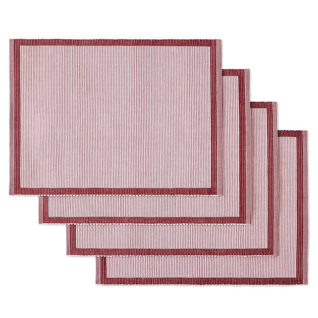 Kate Spade New York Garden Party Reversible 100% Cotton Placemats 4-Pack Set, Woven Ribbed Design, Pink/Rose Pink, 14"x19"