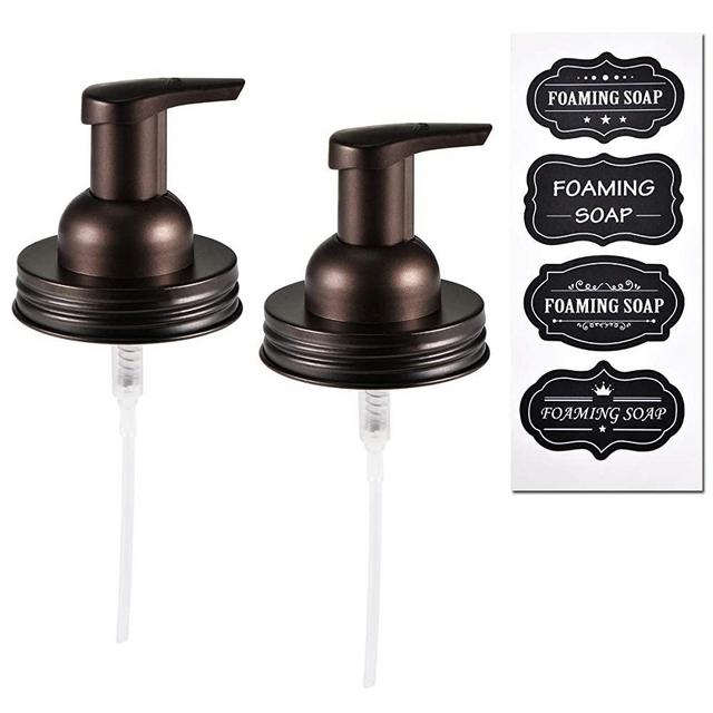 Mason Jar Foaming Soap Dispenser Lids – Bronze – Rustproof Stainless Steel Lid / BPA Free Pump,With Waterproof Chalkboard Labels Stickers - Rustic Farmhouse Décor Bronze Bathroom Acces-sories / Bronze