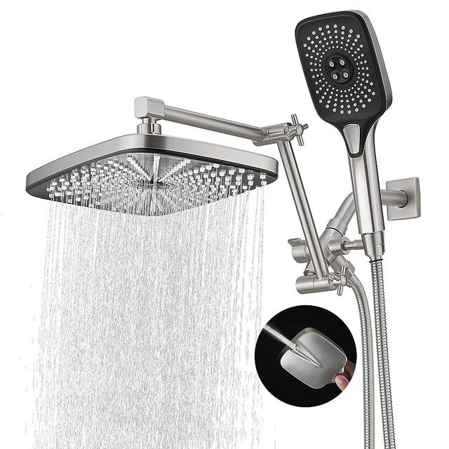 Jcrob 12 Inch Shower Head With Handheld, High-Pressure Rain/Rainfall Shower Heads With 3+1 Settings Handheld Spray, Including 3-Way Diverter, Extension Arm - Height/Angle Adjustable(Brushed Nickel)