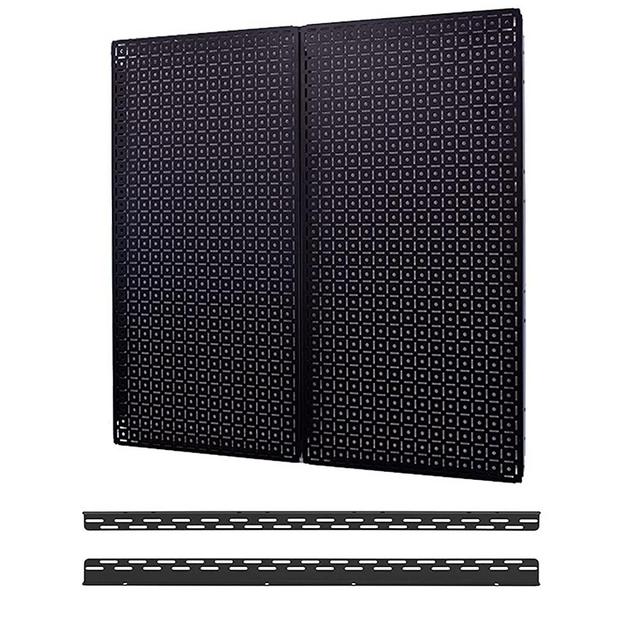 OmniWall Pegboard 2- Panel Side-By-Side Set 32-Inch Tall x 32-Inch Wide Metal Pegboard For Garage & Home Storage Black