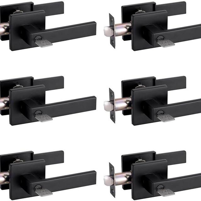 MENDOCK Entry Door Handle with Key GreenShield Lock Set, Heavy Duty Reversible Exterior and Interior Door Lever for Front Entrance, Bedroom and Room (6 Pack, Matte Black)