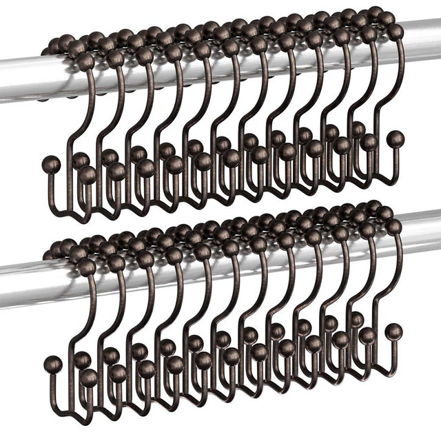 Titanker Shower Curtain Hooks Rings, Rust Resistant Metal Double Glide Shower Hooks Rings for Bathroom Shower Rods Curtains, Set of 24 Hooks - Bronze