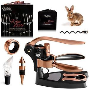 Wine Opener Corkscrew BEST Wine Bottle Opener - 7 Piece Bundle with Stand, Bottle Plug, Wine Aerator, Drip Ring, Foil Cutter & EXTRA Teflon Spiral + Wooden Box Perfect Gift Set