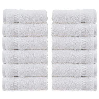 WhiteClassic Luxury Washcloths for Bathroom-Hotel-Spa-Kitchen - Circlet Egyptian Cotton - Highly Absorbent Hotel Quality Face Towels - Bulk Set of 12 - White