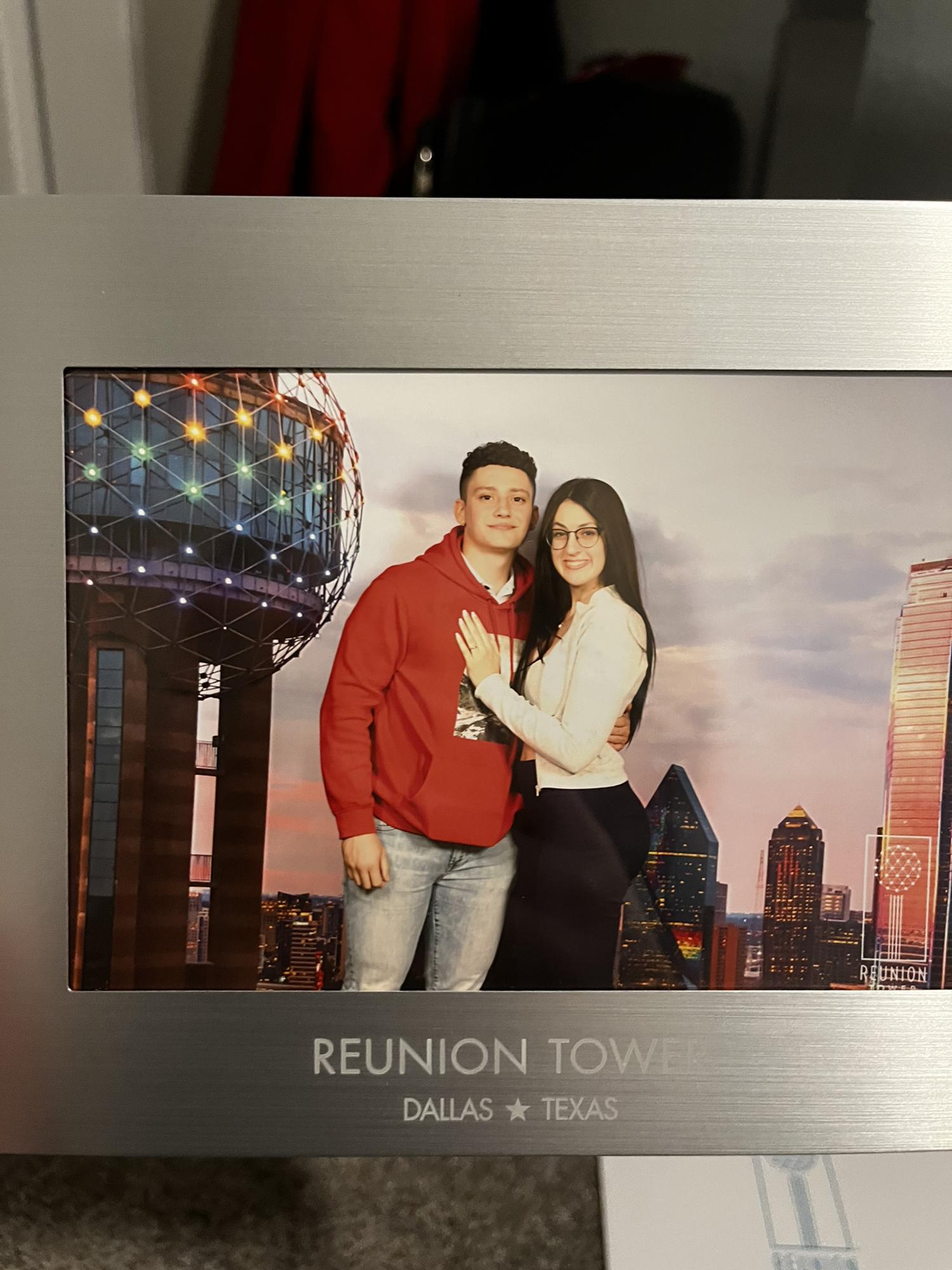 This is the photo we took right before we got engaged at the reunion tower. Mario forgot to take his hoodie off…so I thought. But he actually had the ring box in his pocket ❤️