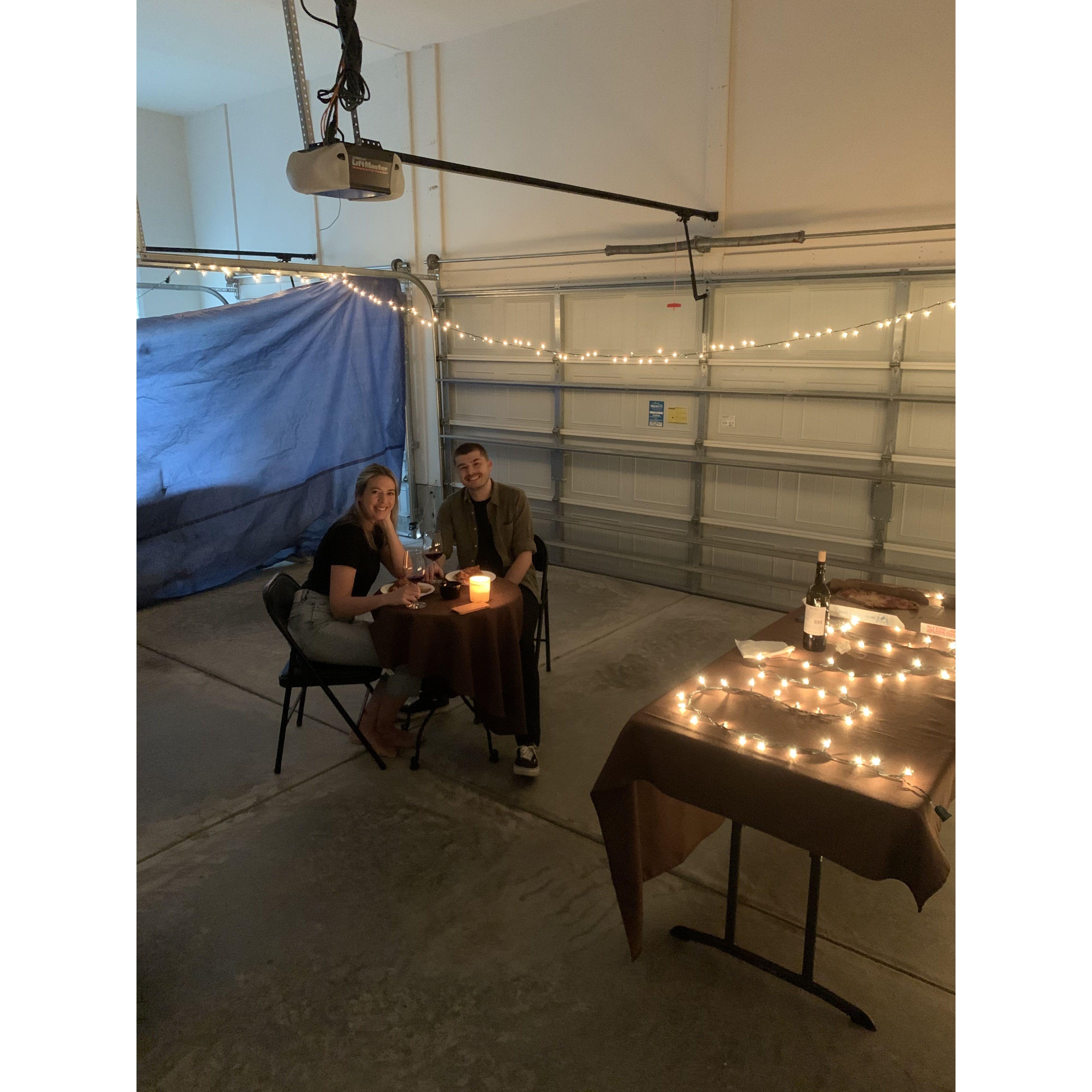 Mid-pandemic when Dustin planned a 'date night' staged to feel like Roberta's, Dustin & Annie's favorite pizza restaurant in Brooklyn