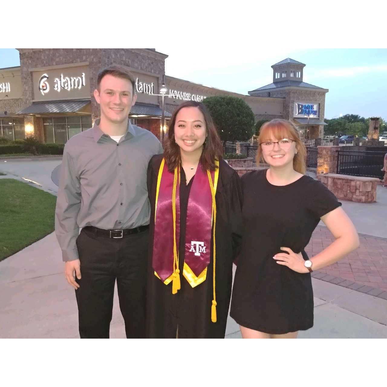 Olivia, Quinton, and Bethany at Olivia's graduation from TAMU!