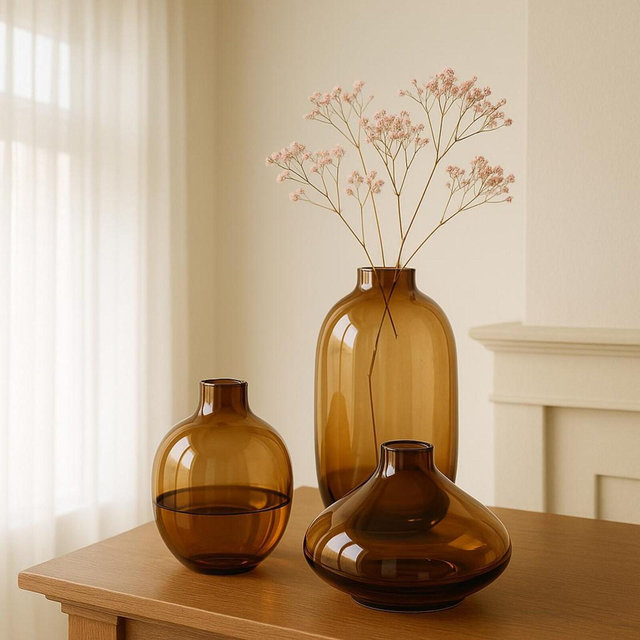 Amber Glass Vase Set: Modern Scandinavian Minimalist Decor