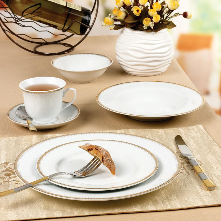 Lorenzo Import, Georgette 57-Piece Gold Border Dinnerware Set