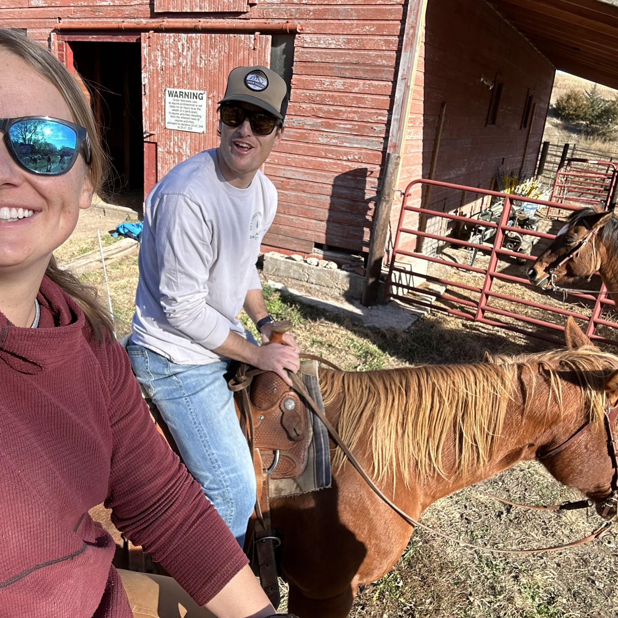 Vinny's first time on a horse? At Victoria's cousins ranch in Nebraska