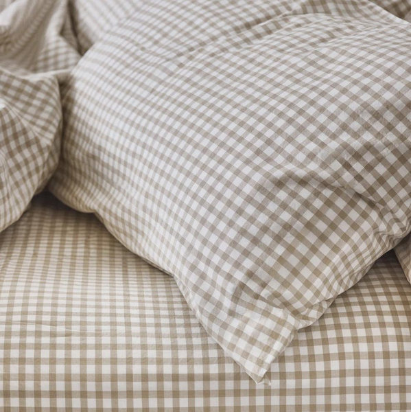Café au Lait Gingham Washed Cotton Fitted Sheet
