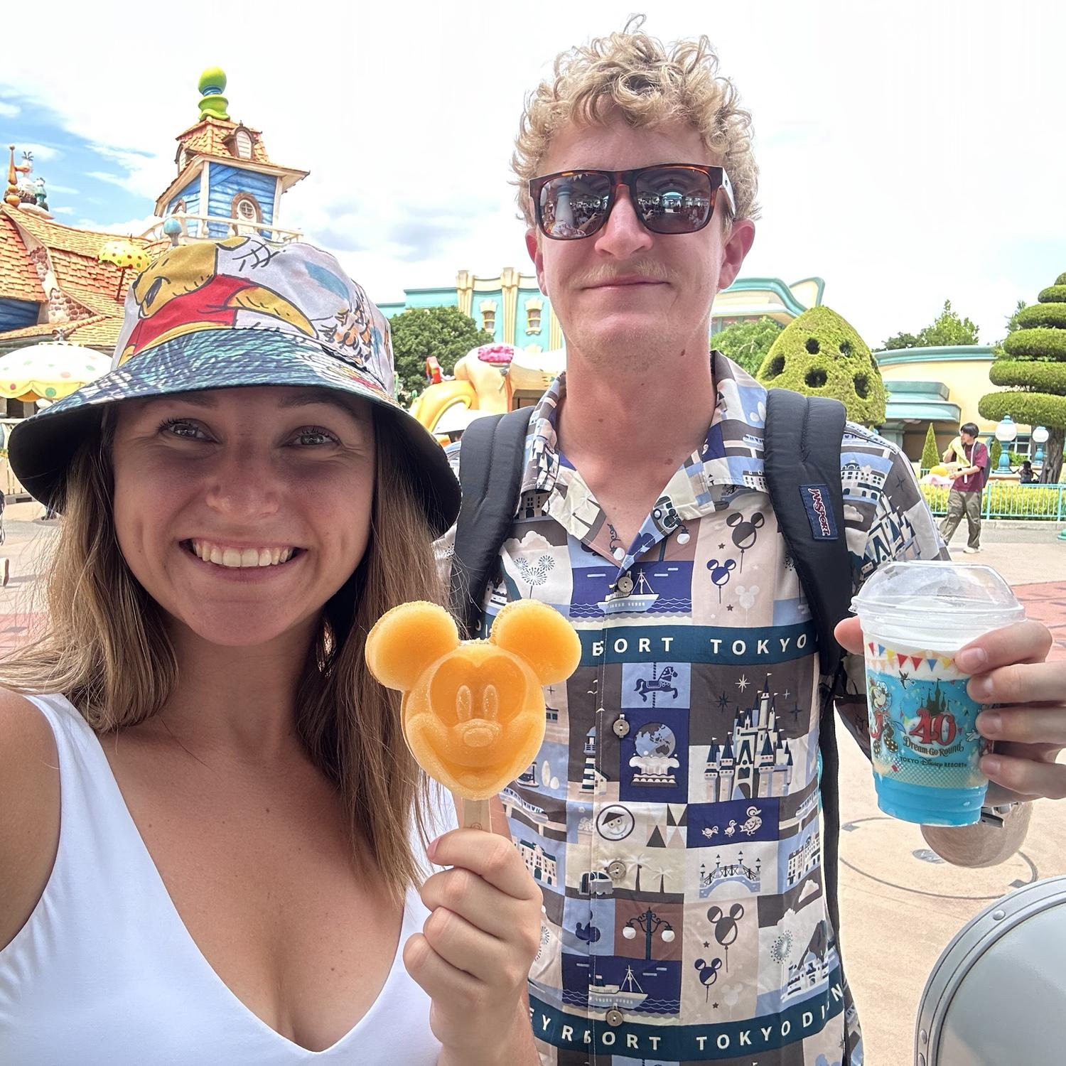 At Disney in Japan enjoying our sweets! 🍭