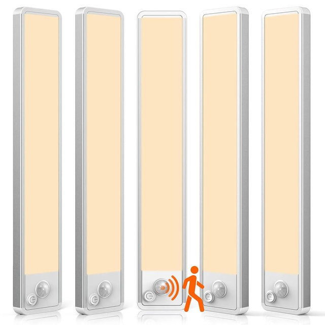 LUMIJOLI Under Cabinet Lighting Wireless LED Motion Sensor Magnetic Light 2500maAh Rechargeable Indoor Closet Lights for Kitchen, Stairs (5, Warm White, 14 Inch)