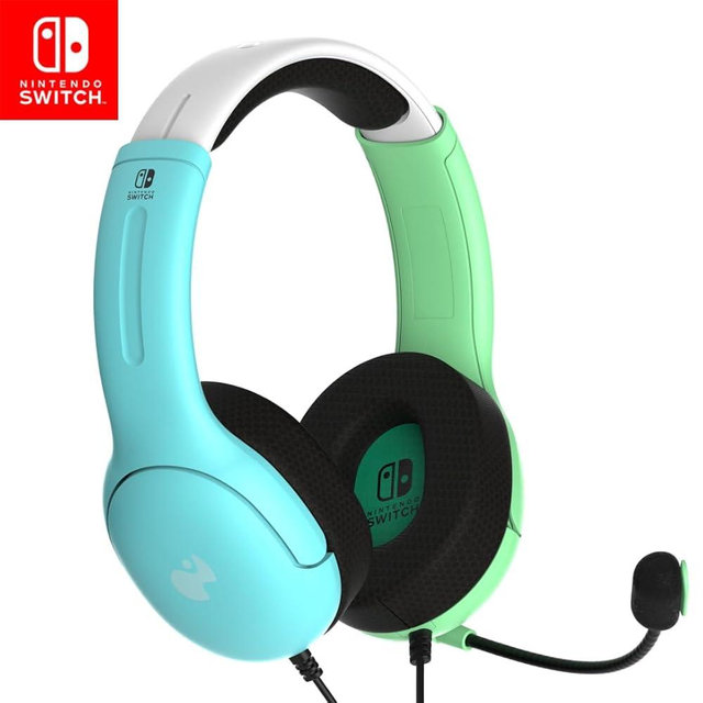 PDP Gaming LVL40 Stereo Headset with Mic for Nintendo Switch/Switch Lite/OLED - Wired Power Noise Cancelling Microphone, Lightweight, Soft Comfort On Ear Headphones (Animal Crossing Blue & Green)