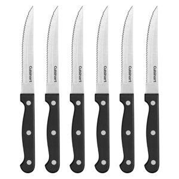 Cuisinart Knife Set, 6pc Steak Knife Set with Steel Blades for Precise Cutting, Lightweight, Stainless Steel & Durable, C77TR-6PSK, Black