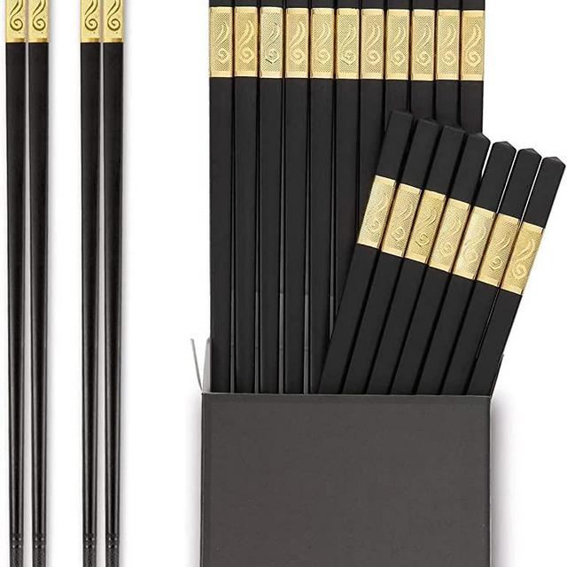 Hiware 10 Pairs Fiberglass Chopsticks - Reusable Chopsticks Dishwasher Safe, 9 1/2 Inches - Gold