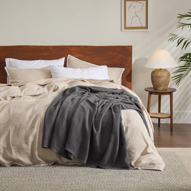 Waffle Weave 100% Cotton Blanket Solid King Size Dark Grey - Bedsure, Breathable and Soft, Waffle Weave Blanket for Summer Spring, Bed Blanket, Best G