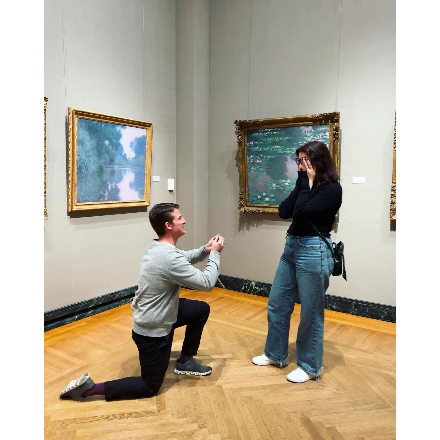 Dan planned an incredible engagement surprise at the Boston Fine Arts Museum — in front of the beautiful Monets!