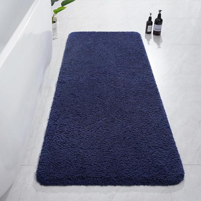 AROGAN Luxury Long Bathroom Runner Rug, 24x60 Inch Thick Soft and Absorbent Microfiber Non Slip Bath Mat, Rubber Backing Quick Dry Rugs Carpets, Machine Washable Plush Mats for Shower Floor, Navy Blue