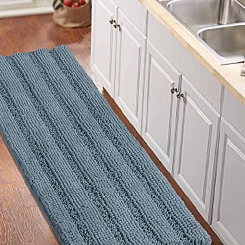 Turquoize Large Size 59" by 20" Luxurious Shaggy Chenille Bath Mat Non-Slip Soft Microfibers Runners for Bathroom Water Absorbent Machine-Washable Shag Bath Mat,Stone Blue