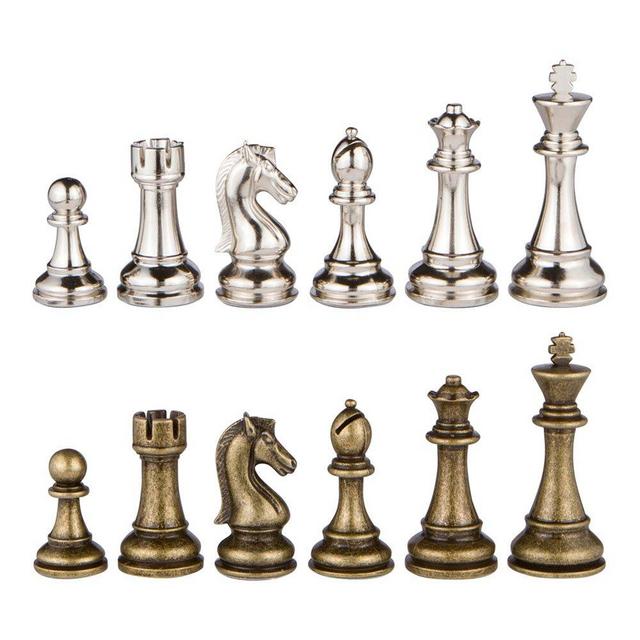 Neptune Silver and Bronze Metal Chess Pieces with 3.5 Inch King and Extra Queens, Pieces Only, No Board