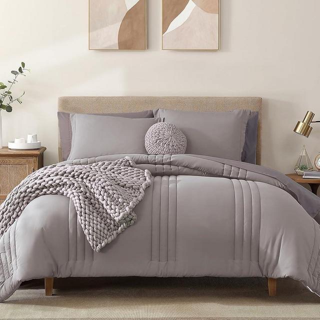 Monbix Queen Comforter Set - 7 Pieces Cloud Purple Bed in a Bag Queen Bedding Sets with Comforters, All Seasons Down Alternative Comforter Bed Set with Sheets, Pillowcases & Shams