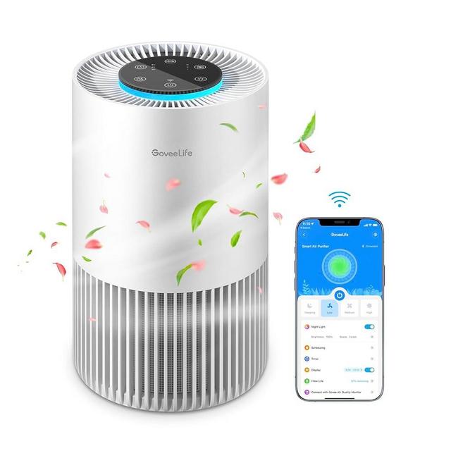 GoveeLife Smart Air Purifiers for Bedroom, with WiFi Alexa Control, HEPA 24dB Quiet Air Purifier with Fragrance Sponge, RGB Night Light, for Pet Dander, Allergies, Smoke, Office and Desktop, White