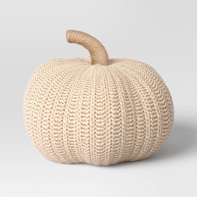 Knit Pumpkin with Jute Stem Novelty Throw Pillow Tan - Threshold™