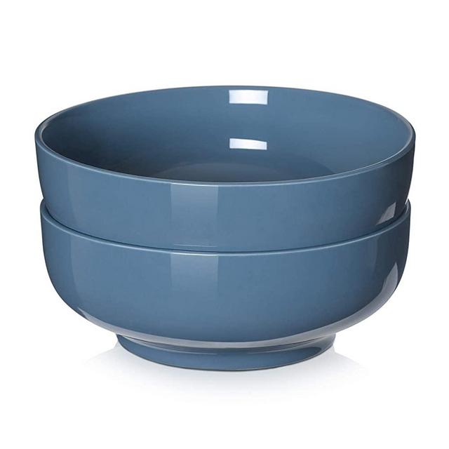 2 Packs DOWAN Porcelain Serving Bowls, 2.8 Quarts Large Salad Bowls, Pasta Bowl Set, Chip Resistant Ceramic, Microwave and Dishwasher Safe, Stackable, 9.5 Inches, Airy Blue