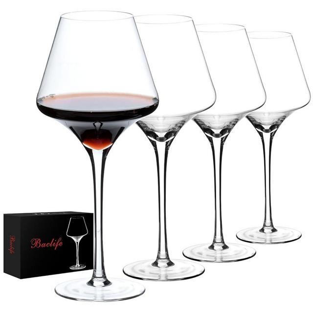BACLIFE Red Wine Glasses Set of 4 – 17.5oz Premium Crystal Wine Glasses With Long Stem – Hand Blown Burgundy Wine Glasses – Unique Gift for Wedding, Anniversary, Christmas