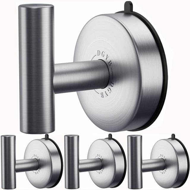 DGYB Large Suction Cup Hooks for Shower Set of 4 Brushed Nickel Towel Hooks for Bathrooms Wall Mounted SUS 304 Stainless Steel Modern Coat Hook 15 LB Shower Suction Hooks