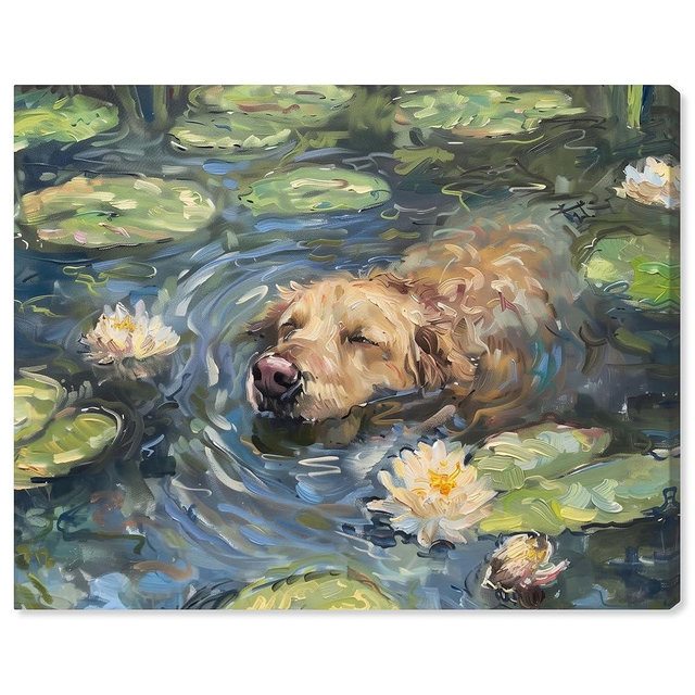 Art Remedy Monet Water Lilies Dog Rustic Chic Farmhouse Canvas Wall Art, Gallery Wrapped, 30"x24"