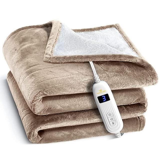 Heated Blanket, Machine Washable Extremely Soft and Comfortable Electric Blanket Throw Fast Heating with Hand Controller 10 Heating Settings and auto Shut-Off (Beige, 50 x 60)