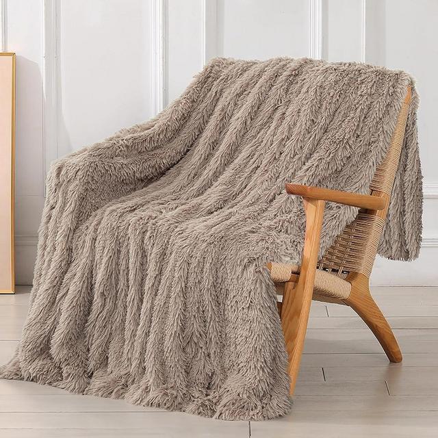 Decorative Extra Soft Faux Fur Throw Blanket 78"x90",Solid Reversible Fuzzy Lightweight Long Hair Shaggy Blanket,Fluffy Cozy Plush Fleece Comfy Microfiber Blanket for Couch Sofa Bed,Khaki
