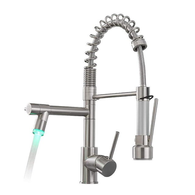 AIMADI Commercial Pull Down Kitchen Faucet Sprayer with LED Light,Single Handle Stainless Steel Kitchen Sink Faucets with Pull Down Sprayer,Suitable for Farmhouse Camper Laundry Rv Bar