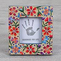 Memories and FlowersFloral Wood Photo Frame in Beige (6x6) from Mexico