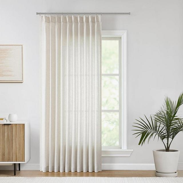 Vision Home Natural Pinch Pleated Semi Sheer Curtains Textured Linen Blended Light Filtering Window Curtains 84 inch for Living Room Bedroom Patio Pinch Pleat Drapes with Hooks 1 Panel 60" Wx84 L
