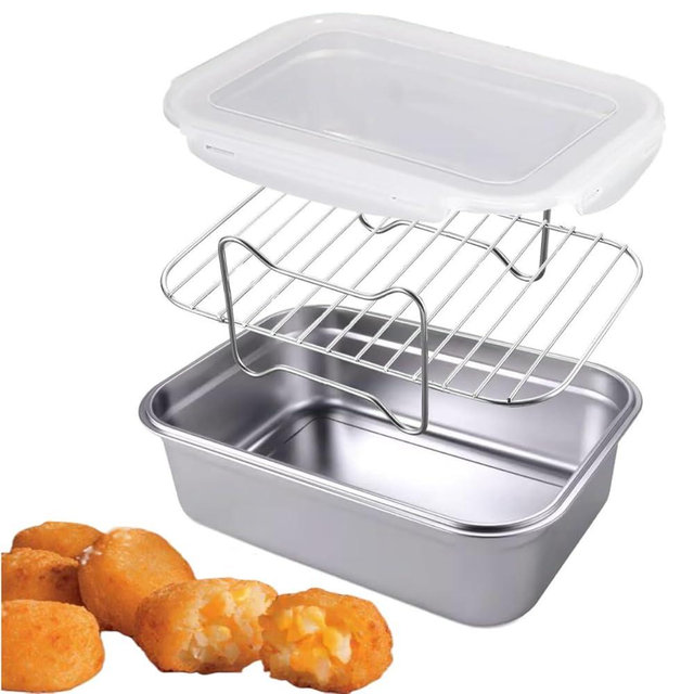 HSHQING Better Breader Shaker Bowl with Lid, 2.6QT Stainless Steel Breading Shaker Bowl for Fried Fish, Chicken, Flour Coating