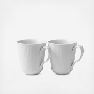 White Fluted Large Mug, Set of 2