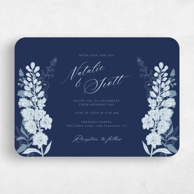 Blue Rounded Wedding Invitation - Felce Landscape