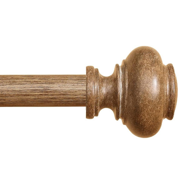 Wood Curtain Rods for Windows 72 to 144 Inch, 1 Inch Long Heavy Duty Curtain Rods Adjustable Boho Drapery Rod, Farmhouse Rustic Decorative Single Window Curtains Rod
