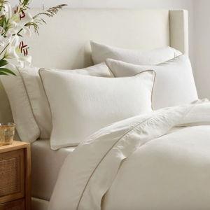 European Linen Piped Deluxe Bedding Bundle - White/Toffee