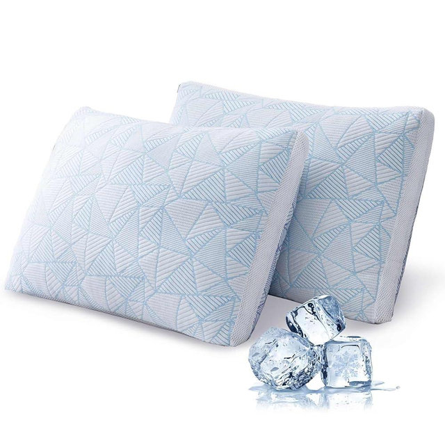 Shredded Memory Foam Cooling Soft Bamboo Viscose Pillows Queen Size Set of 2, Adjustable Hypoallergenic Hotel Quality Pillows for Stomach, Back or Side Sleeper, Oeko-TEX Certified