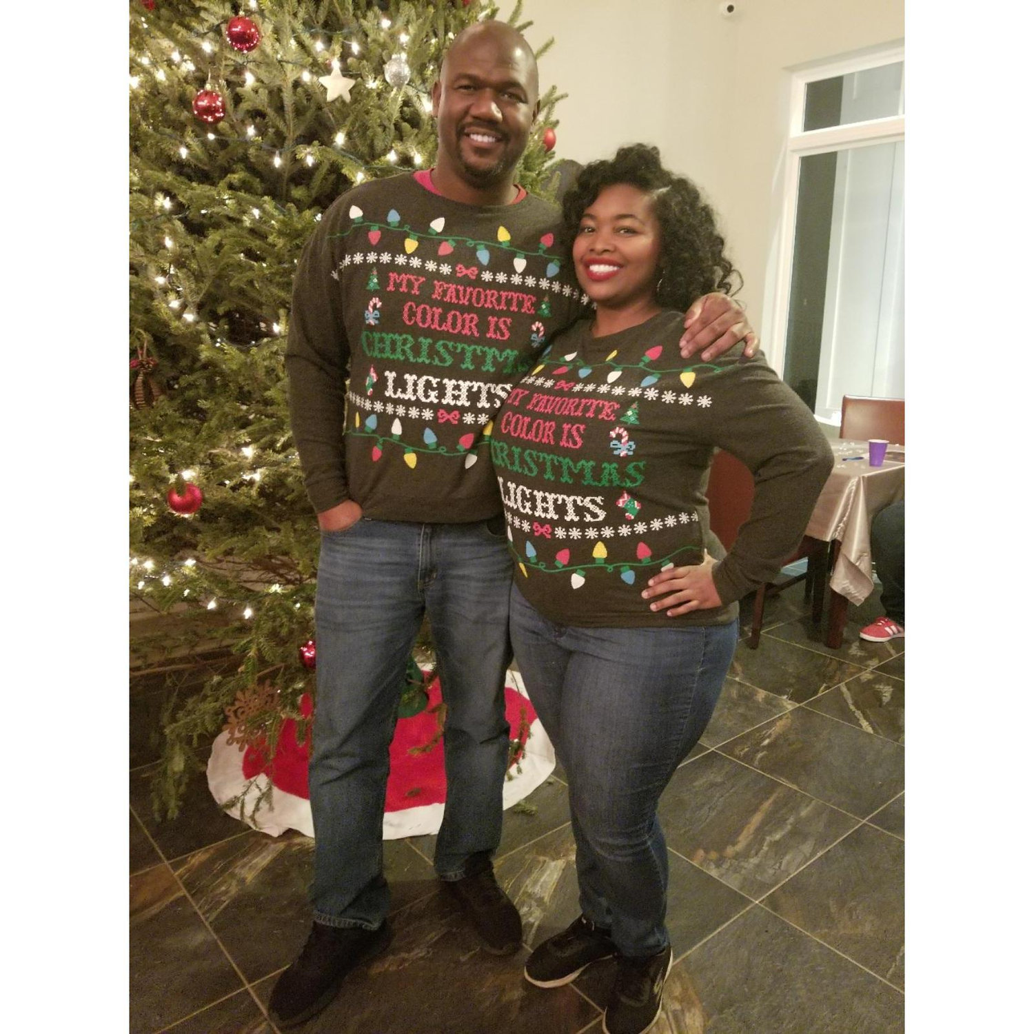 Meeting Shareef's sisters at our first Ugly Sweater Engagement Party.
